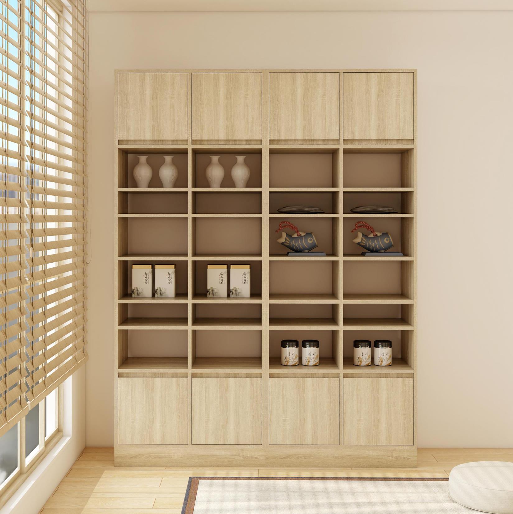 日式簡約多層八門展示書櫃