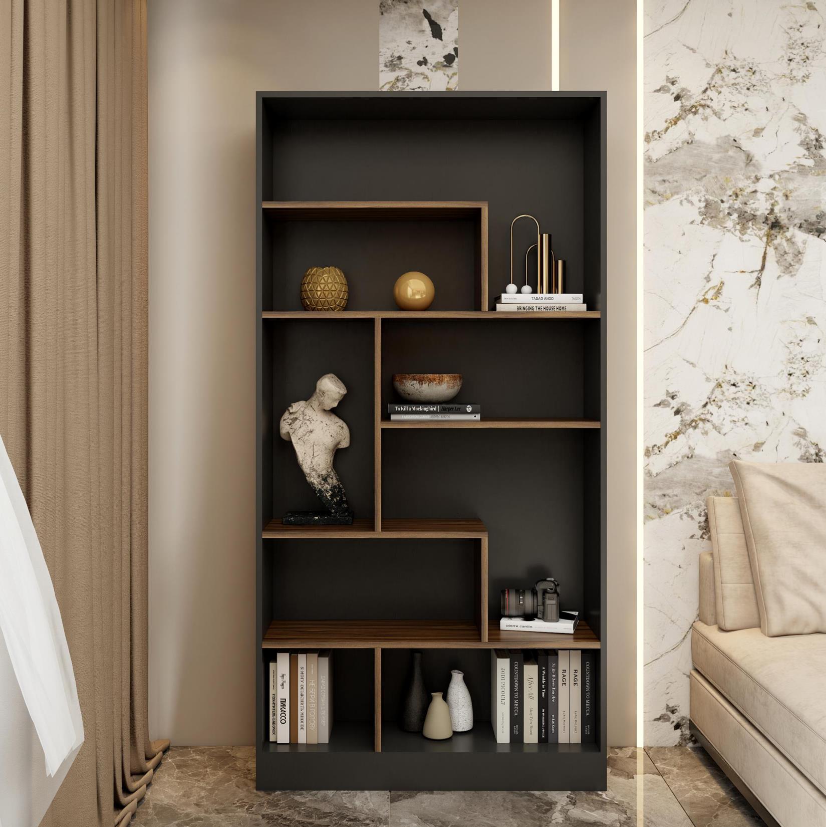 意式輕奢多層跳色展示書櫃-有背板款