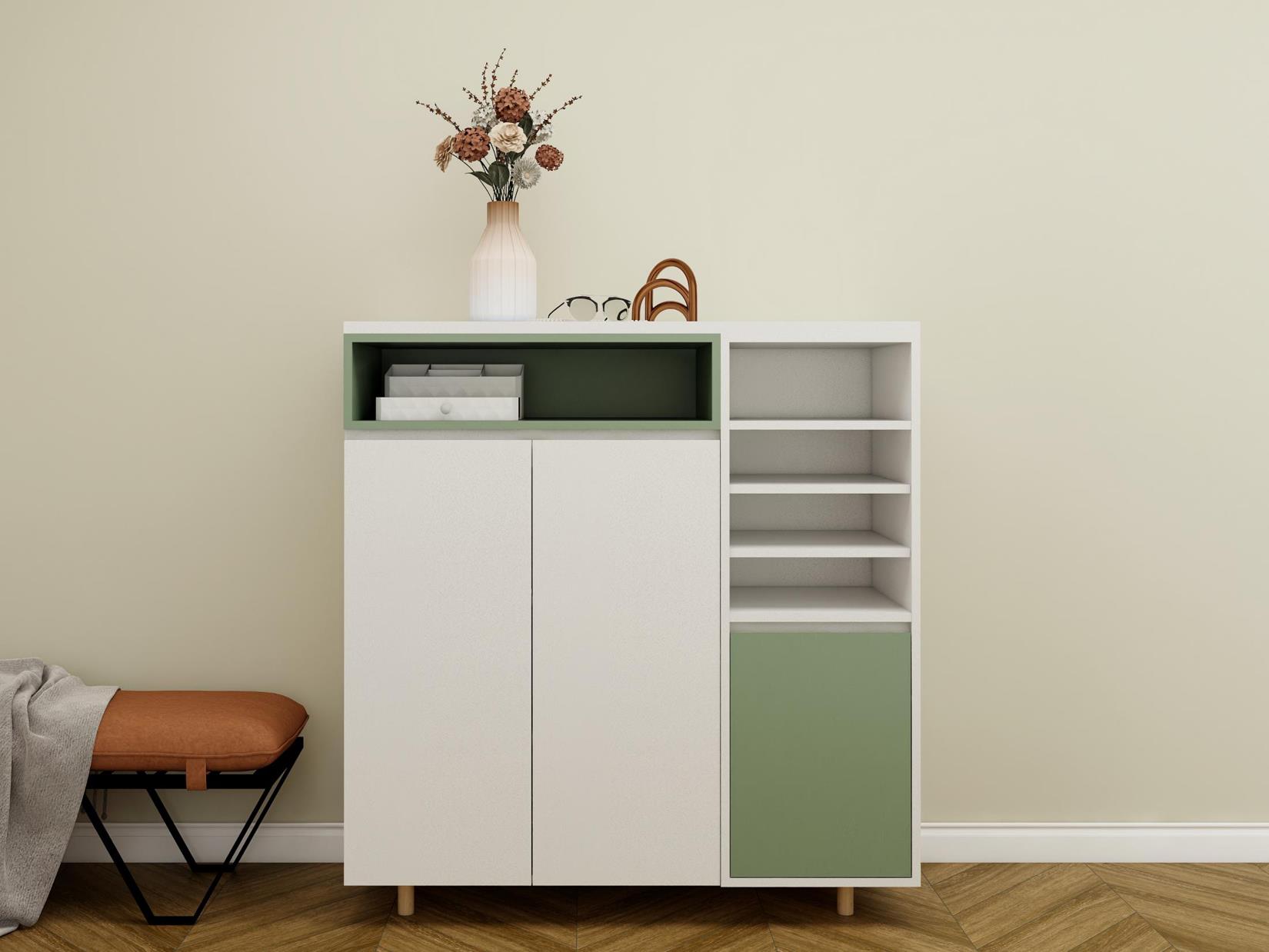 北歐風三門開放格跳色玄關鞋櫃