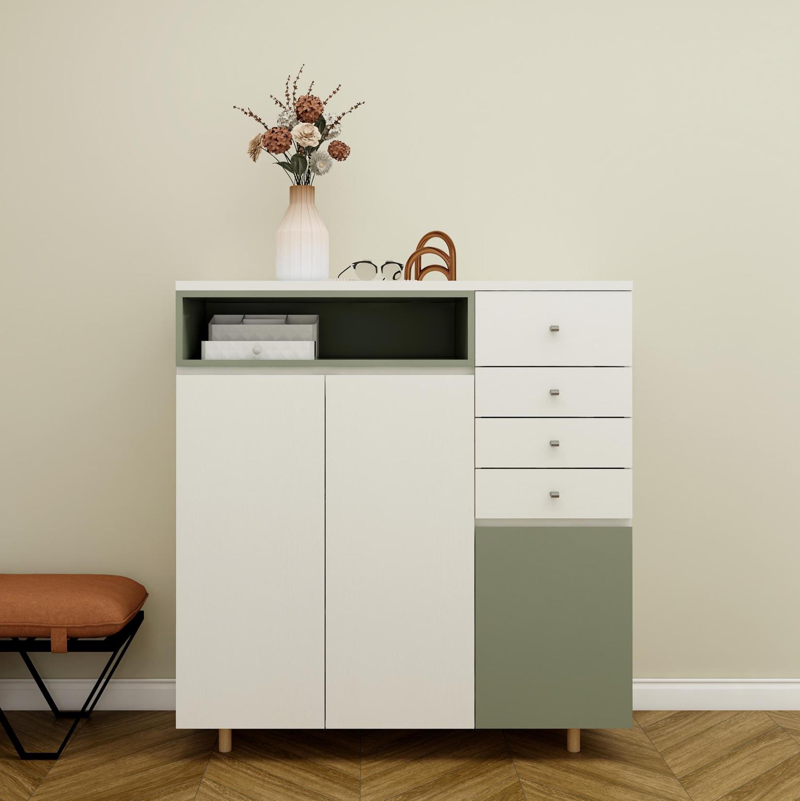 北歐風三門四抽跳色玄關鞋櫃