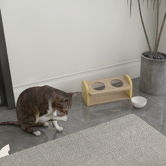 可調式升降貓餐桌-小碗快客色